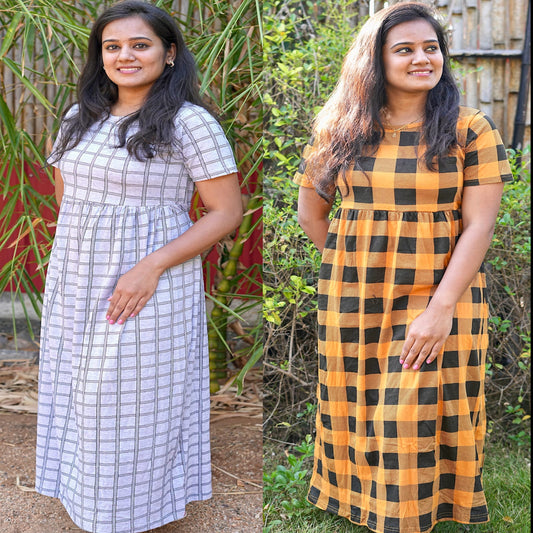 YELLOWISH GREY COMBO MAXI LOUNGE WEAR