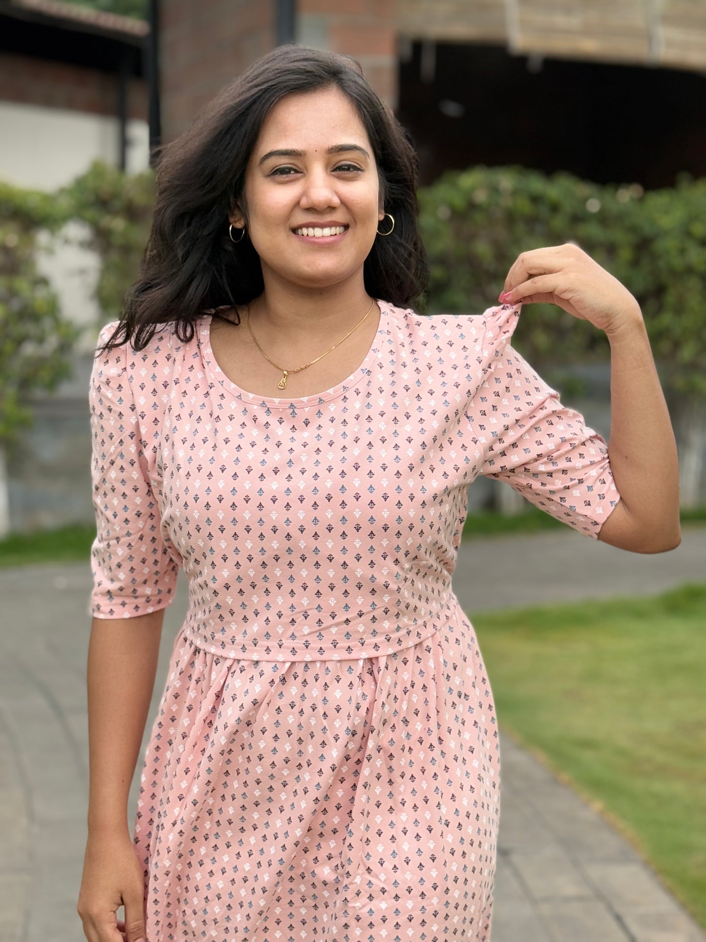 Zipless Maternity Puff with 3/4th Sleeve MILD Pink