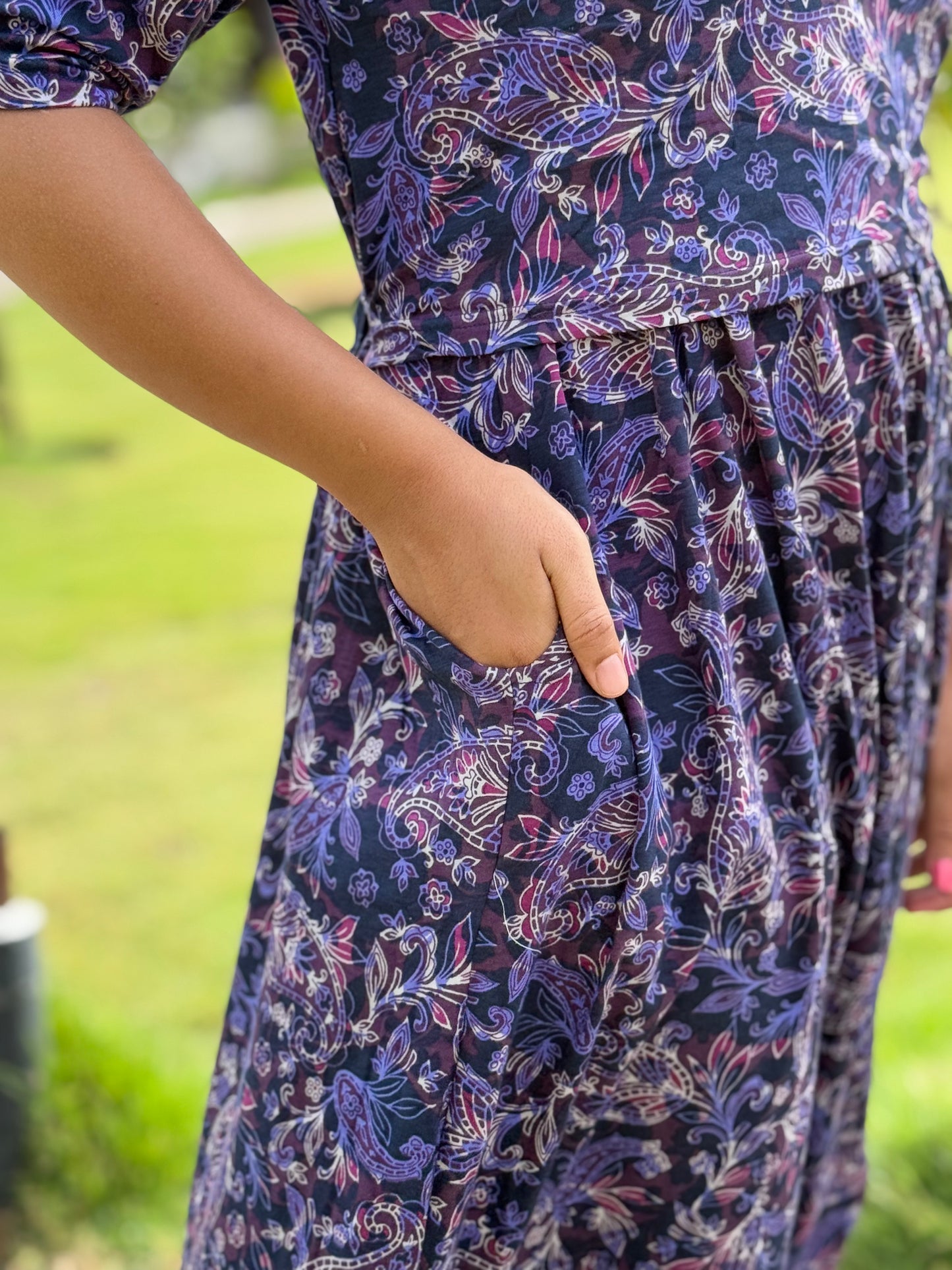 Zipless Maternity Puff with 3/4th Sleeve Maxi Floral Violet