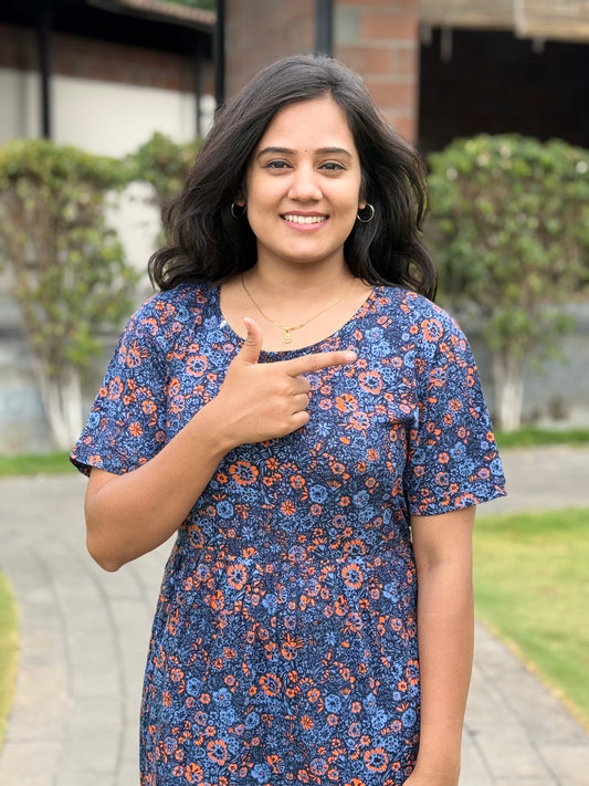 SOFT COTTON MAXI WEAR NAVY FLORAL ORANGE