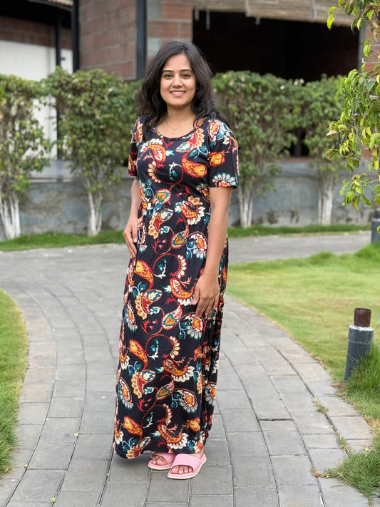 SOFT COTTON MAXI WEAR FLORAL BLACK