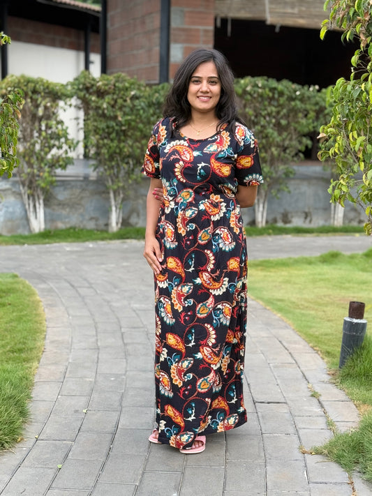 SOFT COTTON MAXI WEAR FLORAL BLACK