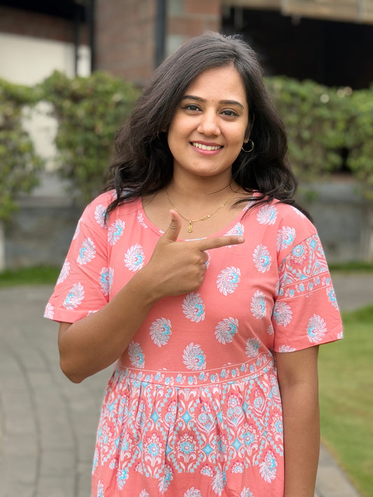 SOFT COTTON MAXI WEAR ORANGE FLORAL PINK