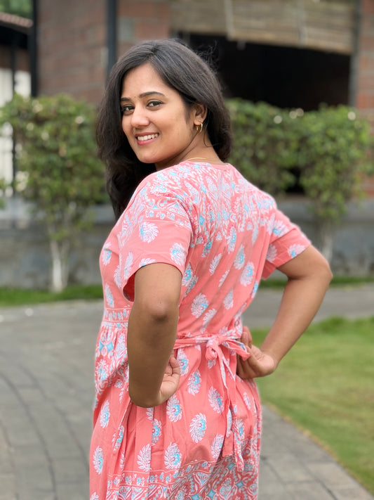SOFT COTTON MAXI WEAR ORANGE FLORAL PINK