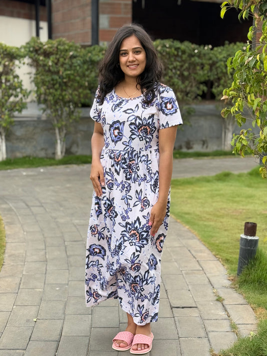 SOFT COTTON MAXI WEAR WITH SANDAL FLORAL BLUE