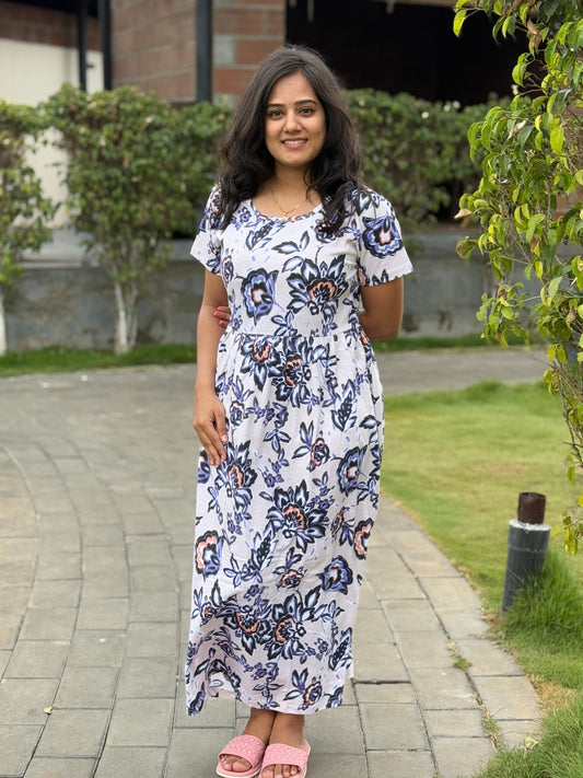 SOFT COTTON MAXI WEAR WITH SANDAL FLORAL BLUE