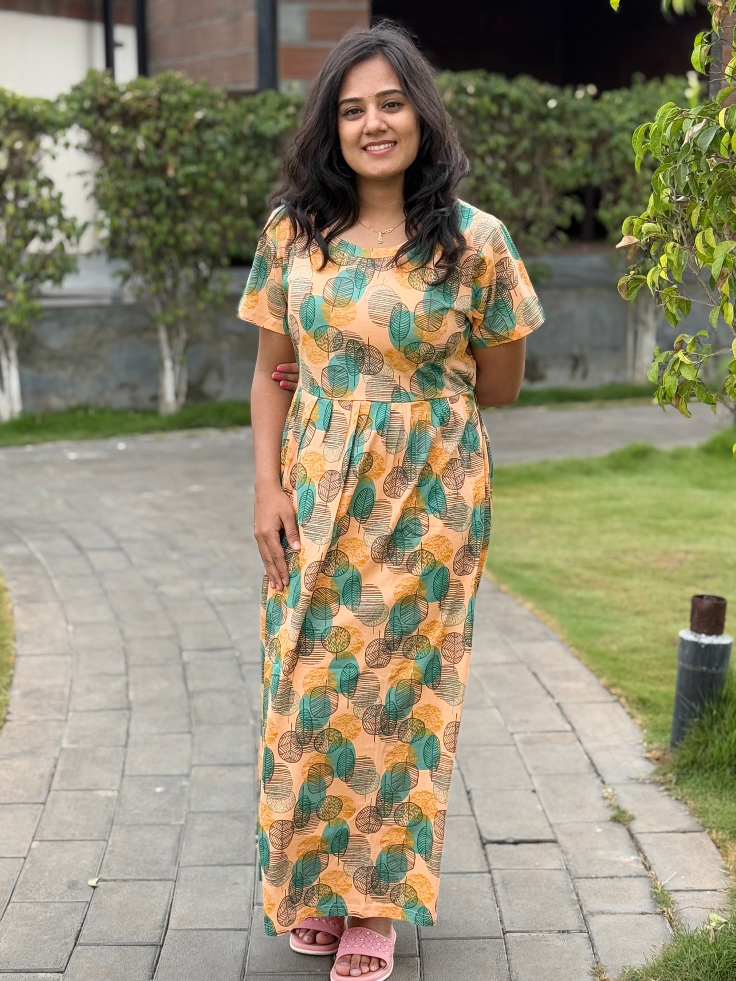 SOFT COTTON MAXI WEAR WITH LEAFY ORANGE