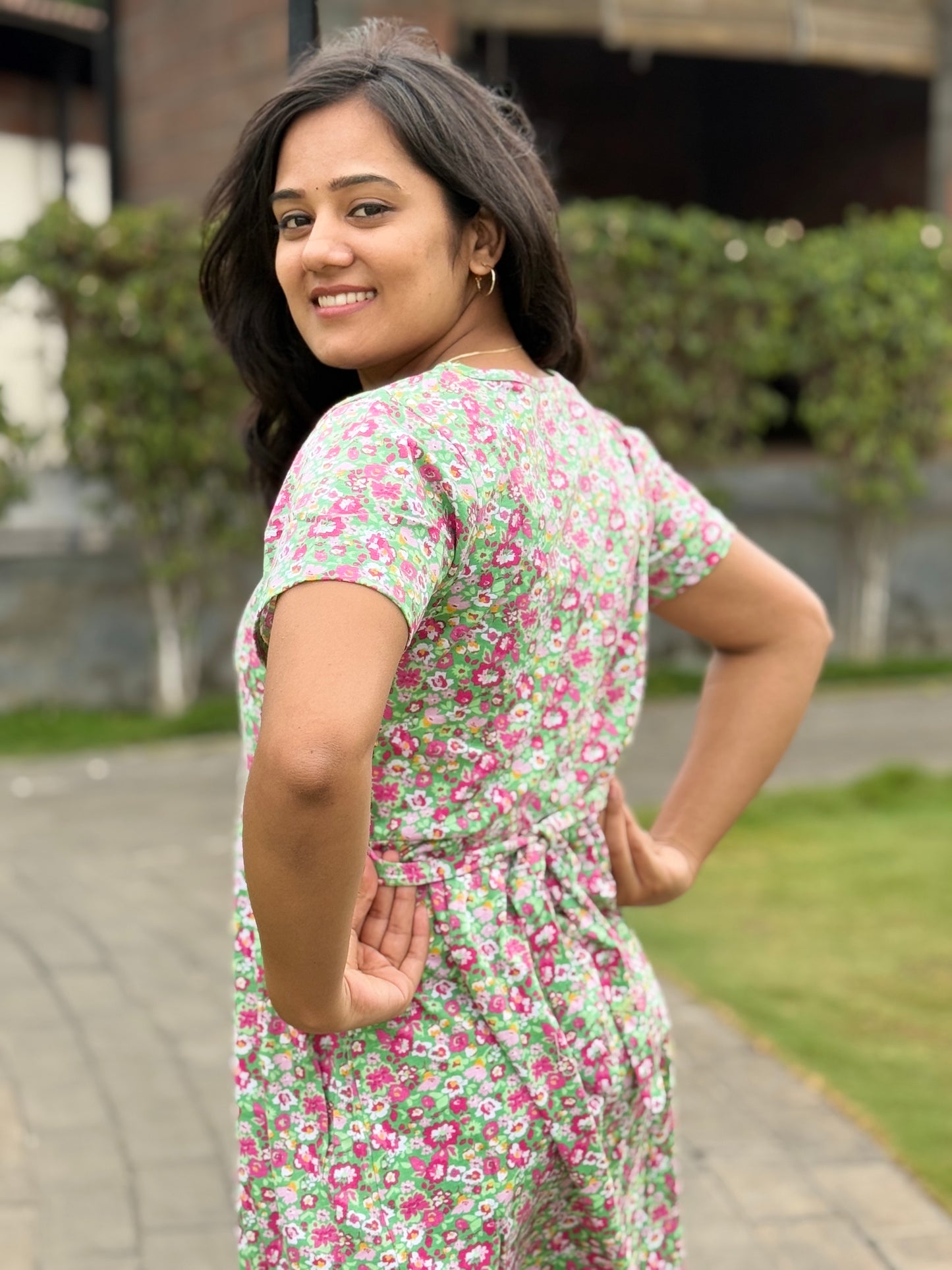 SOFT COTTON MAXI WEAR WITH GREENY WITH FLORAL PRINTED