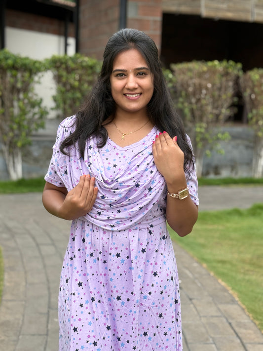 Dupatta Zipless Maternity with Purple Color Stars