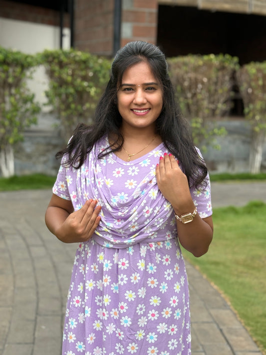 Dupatta Zipless Maternity with Floral Purple