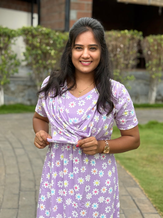 Dupatta Zipless Maternity with Floral Purple
