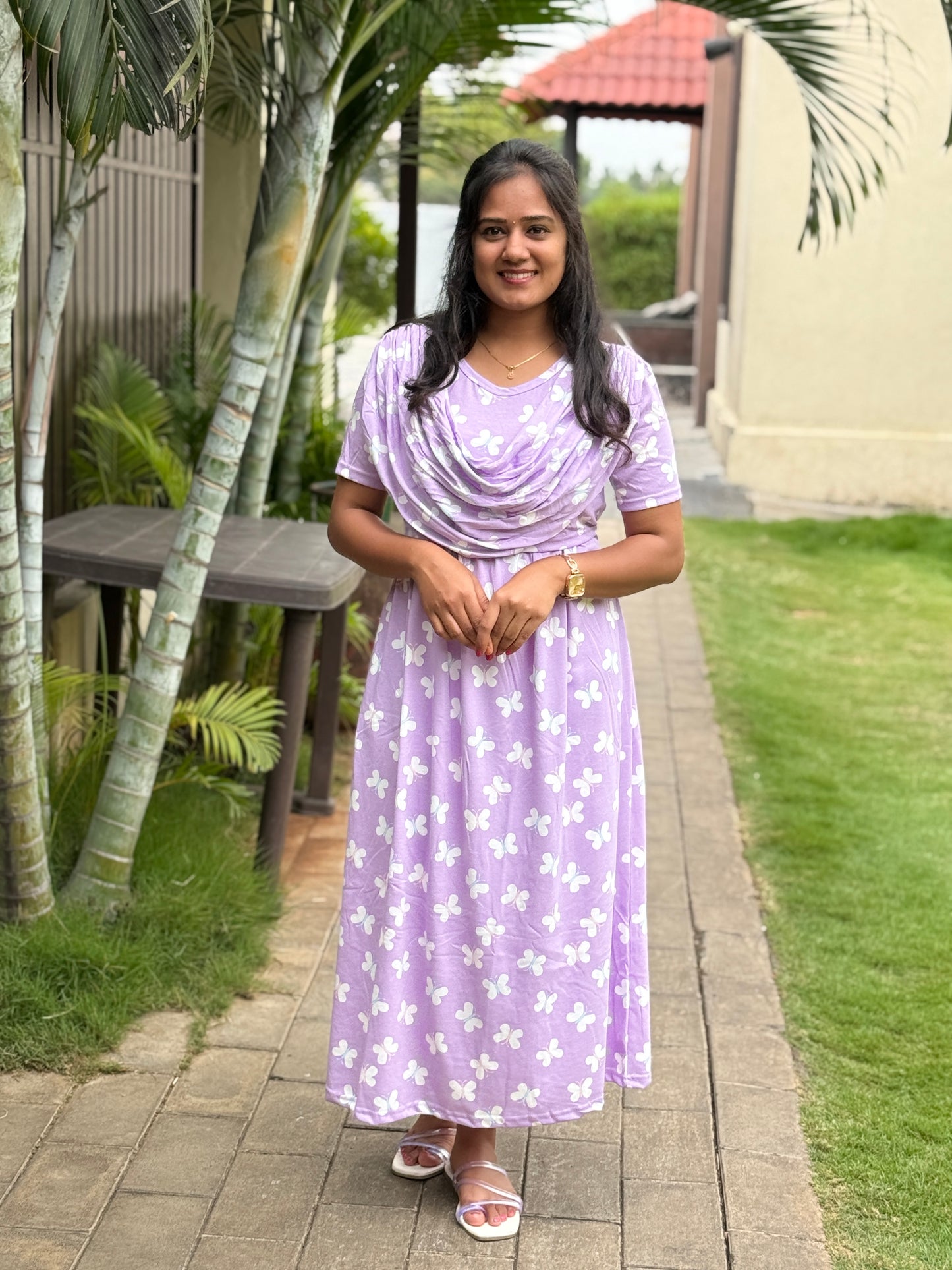 Dupatta Zipless Maternity with Mild Butterfly Purple
