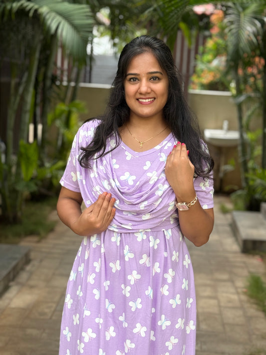 Dupatta Zipless Maternity with Mild Butterfly Purple