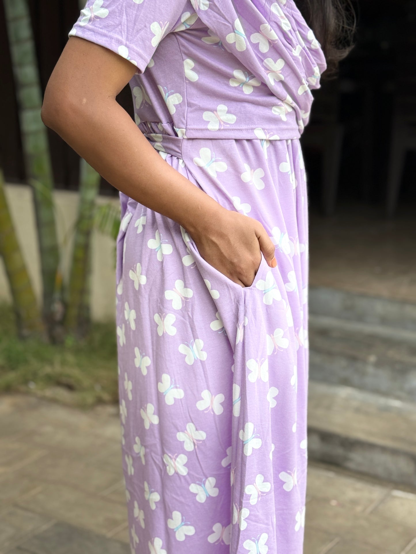 Dupatta Zipless Maternity with Mild Butterfly Purple