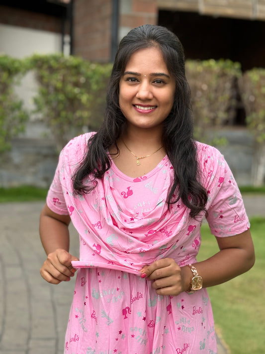 Dupatta Zipless Maternity with Barbie Pink