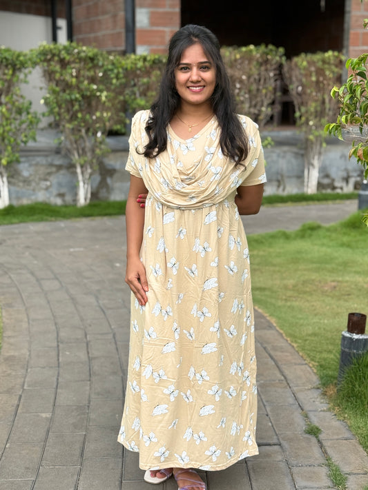 ATTACHED SHAWL NON FEEDING WITH MILD SANDAL BUTTERFLY
