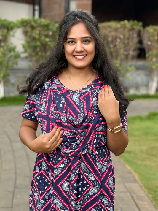 Dupatta Zipless Maternity with Navy Lati Design