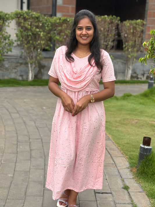 Dupatta Zipless Maternity with Silver Star Mild Pink