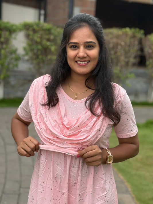 Dupatta Zipless Maternity with Silver Star Mild Pink