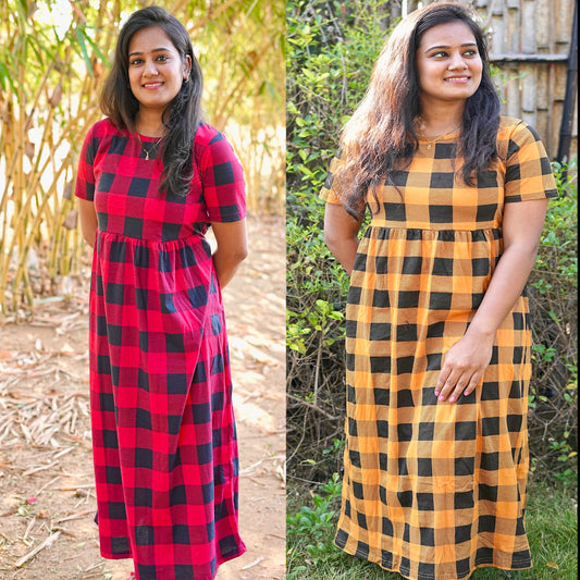 YELOWISH RED SOFT COTTON MAXI LOUNGE WEAR