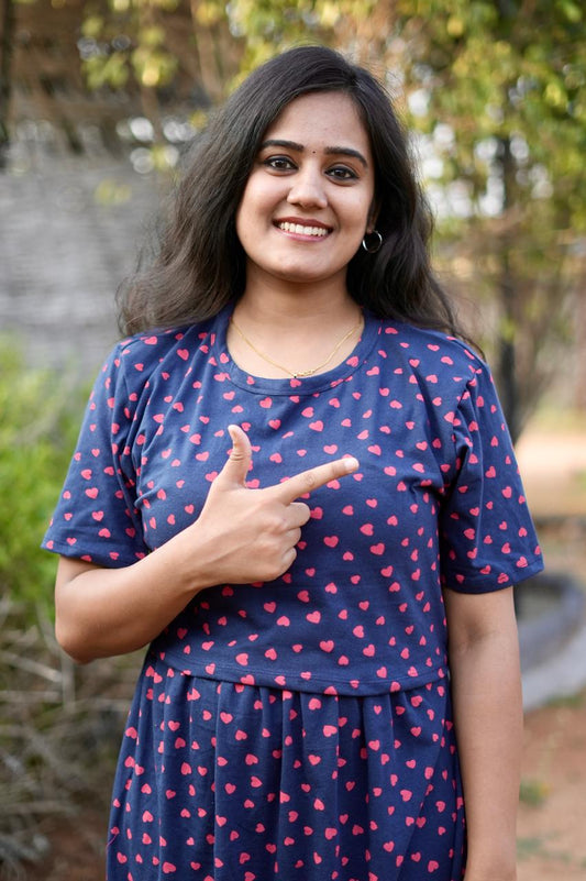 Premium Maternity Zipless Lounge Wear with Red Hearty with Navy Glow