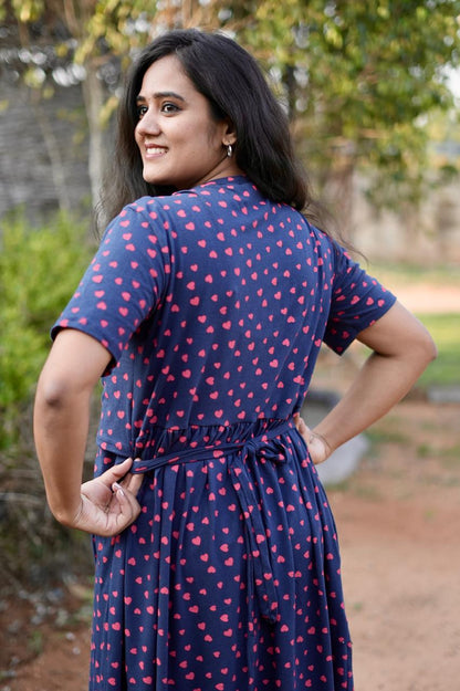 Premium Maternity Zipless Lounge Wear with Red Hearty with Navy Glow