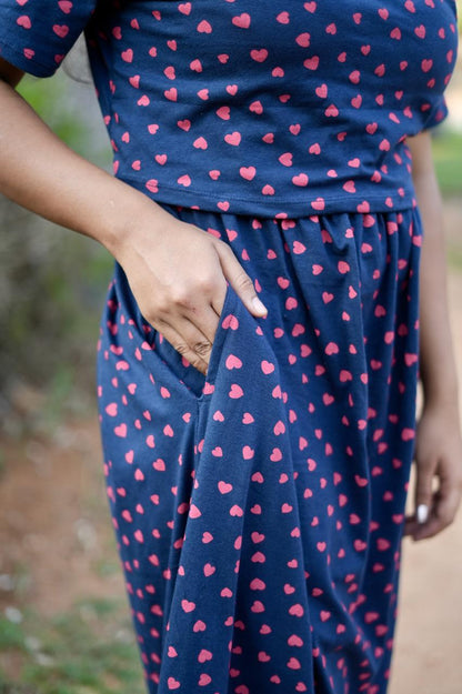 Premium Maternity Zipless Lounge Wear with Red Hearty with Navy Glow