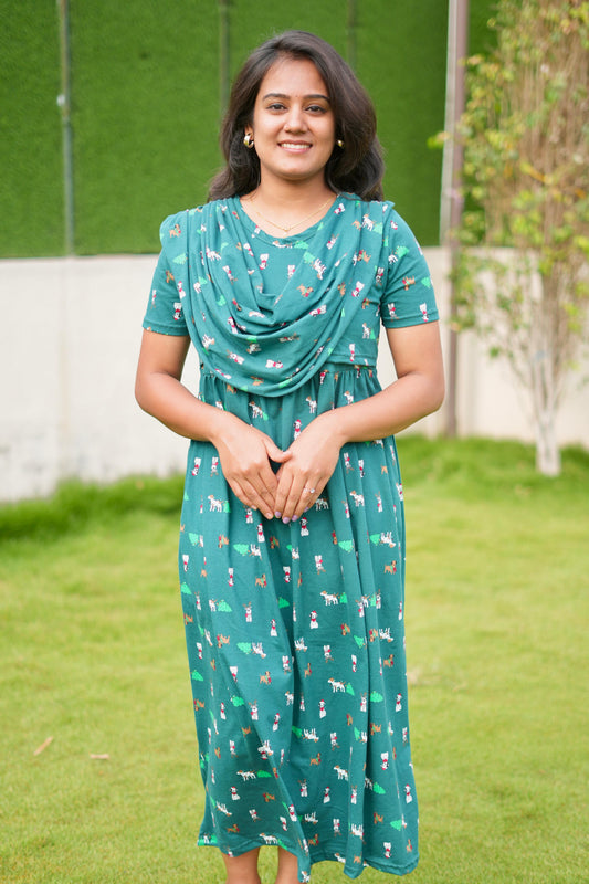DUPATTA MAXI SOFT COTTON LOUNGE WEAR DARK GREENY TOY