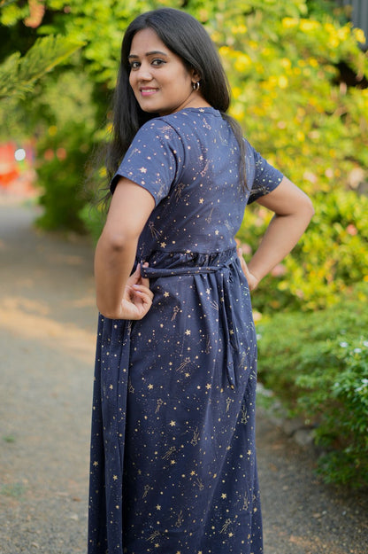 Soft Cotton Maxi Style Navy with Shinning Stars