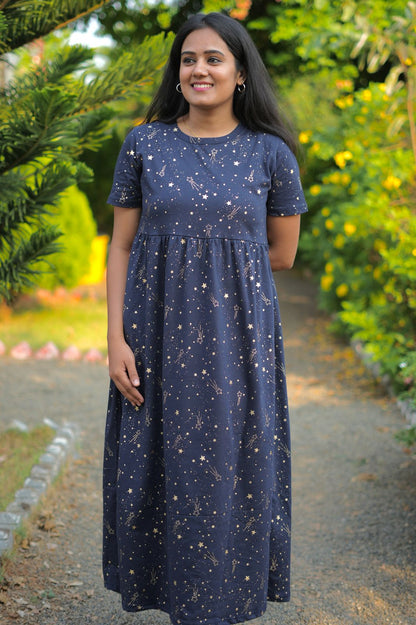 Soft Cotton Maxi Style Navy with Shinning Stars