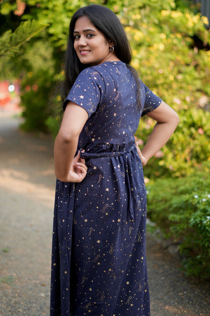 Soft Cotton Maxi Style Navy with Shinning Stars