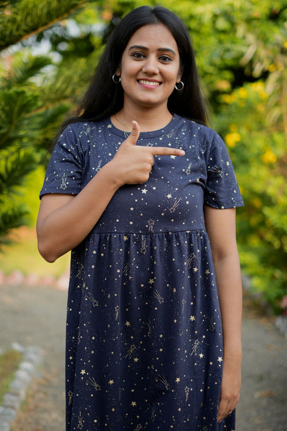 Soft Cotton Maxi Style Navy with Shinning Stars