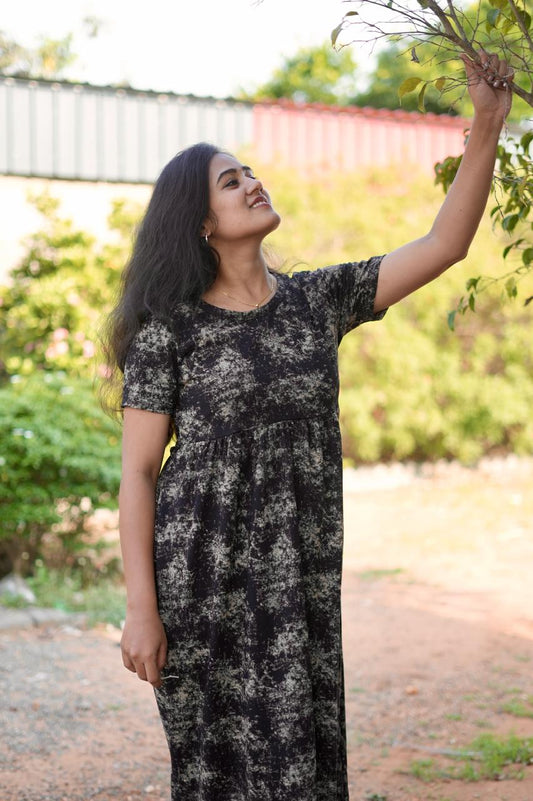 Soft Cotton Kurta Maxi Style with Premium Acid shaded Blackie Brown