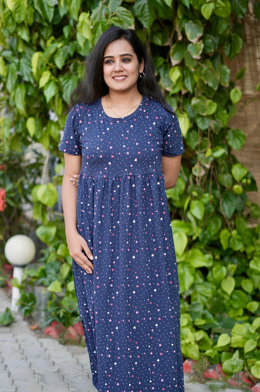 Soft Cotton Kurta Maxi Style with Hearty Navy