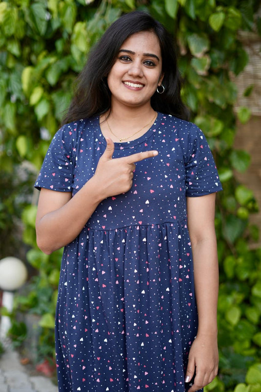 Soft Cotton Kurta Maxi Style with Hearty Navy
