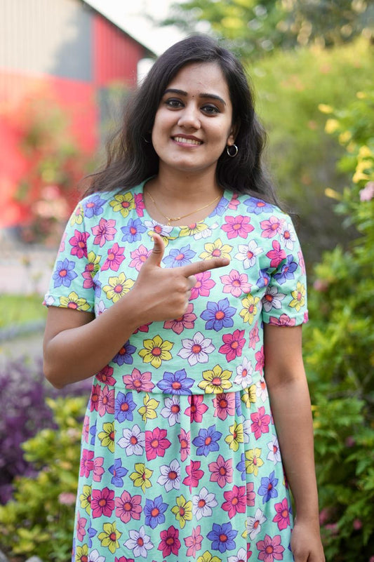 Premium Maternity Zipless Lounge Wear with Delightful Floral Green