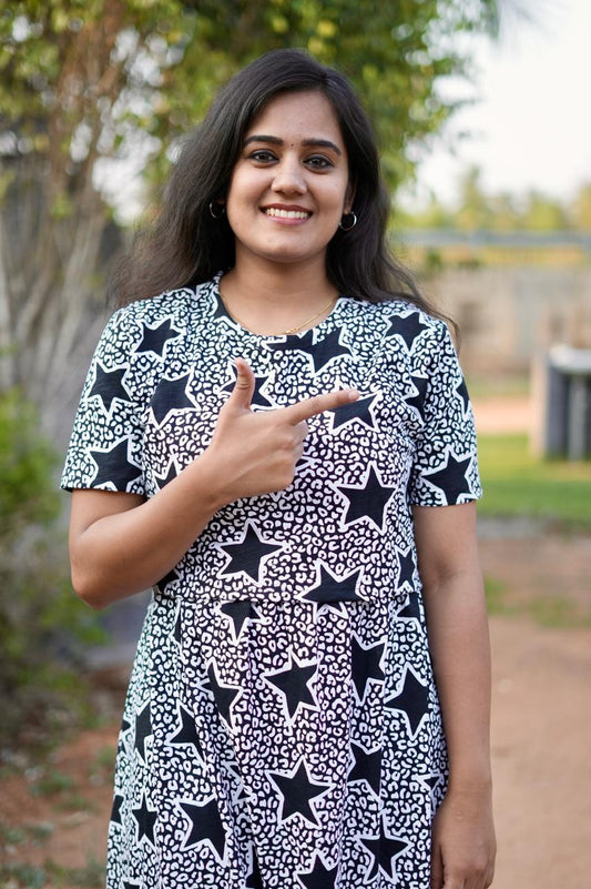 Premium Maternity Zipless Lounge Wear with Star Printed Blackie