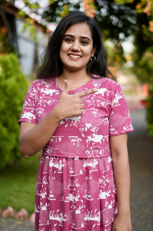 Premium Maternity Zipless Lounge Wear with Printed Pinky