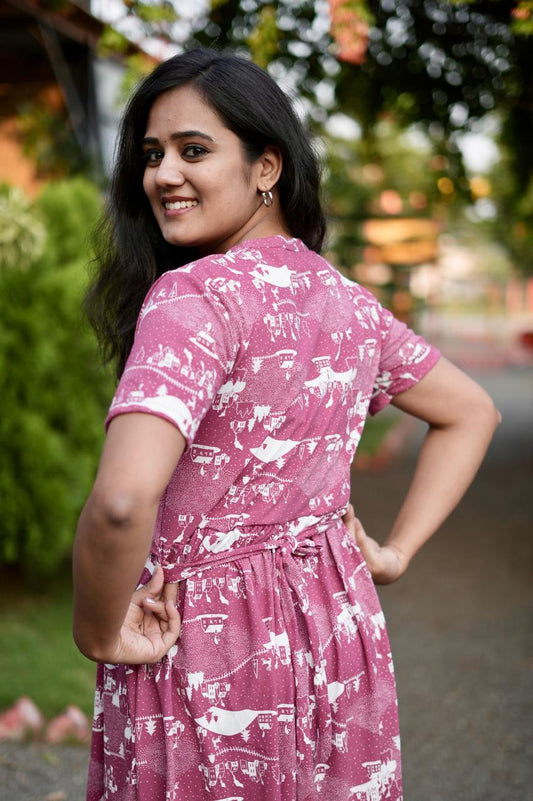 Premium Maternity Zipless Lounge Wear with Printed Pinky