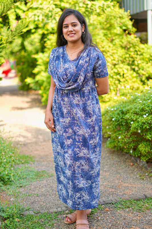 DUPATTA MAXI COTTON LOUNGE WEAR WITH NAVY GLOW