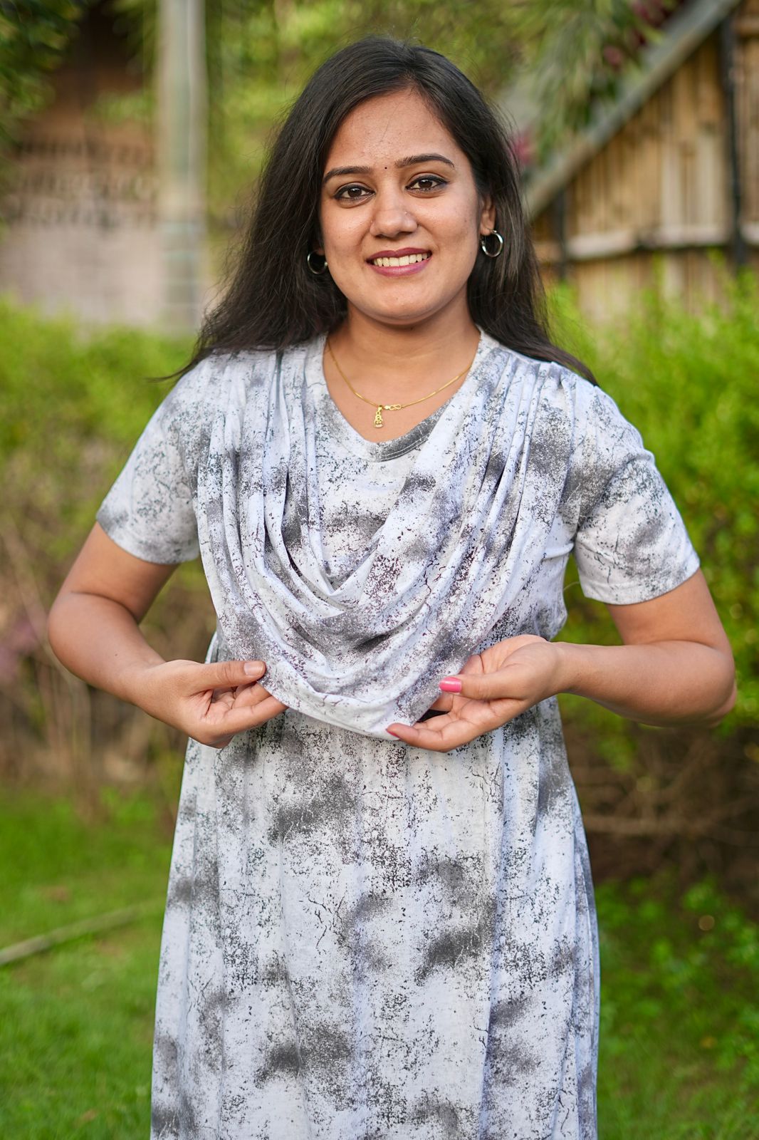 DUPATTA TYPE MAXI COTTON LOUNGE WEAR WITH ACID SHADED WHITY BLACK