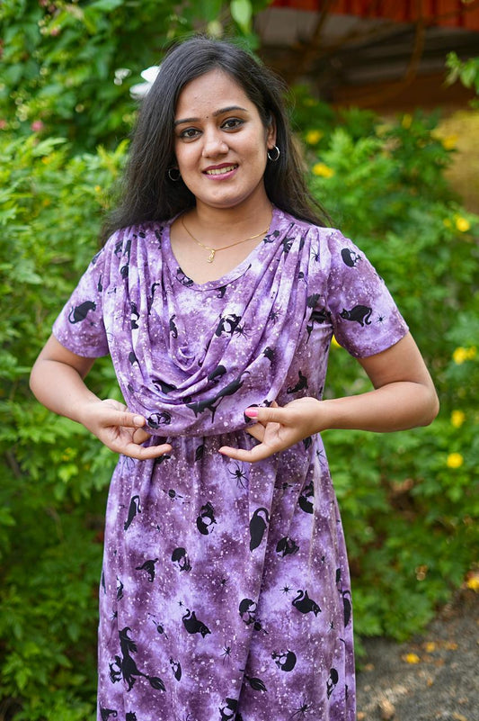 DUPATTA MAXI COTTON LOUNGE WEAR WITH VIOLA VOILET