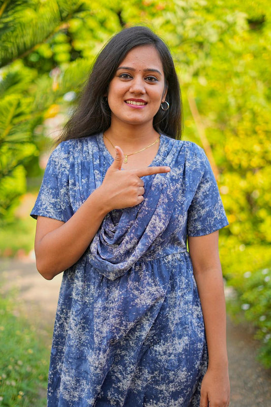DUPATTA MAXI COTTON LOUNGE WEAR WITH NAVY GLOW