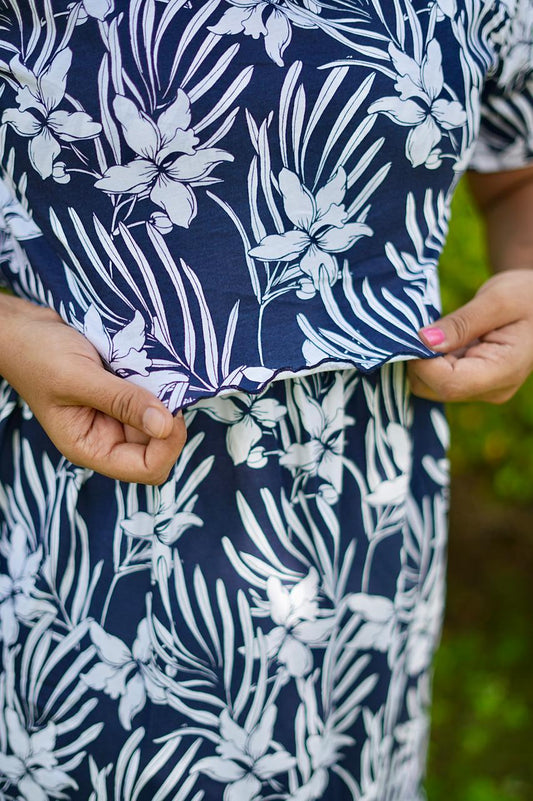 Frill Type Maternity Zipless Lounge Wear for Floral Navy