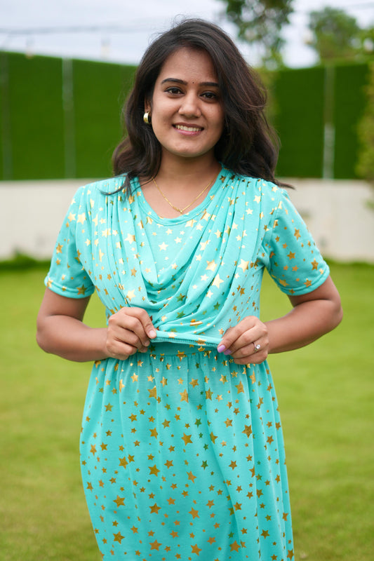 Dupatta Zipless Maternity with Star Green