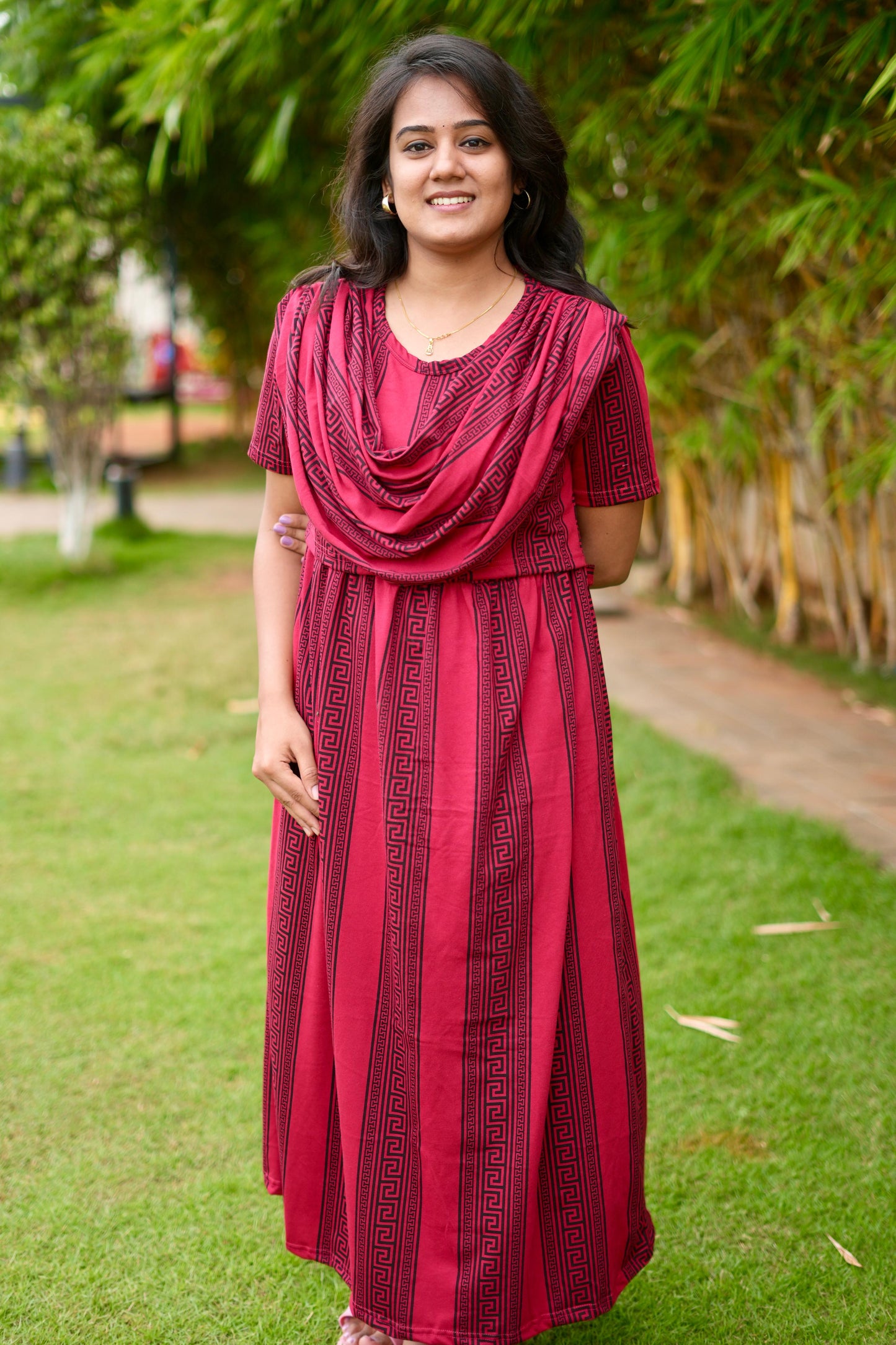 Dupatta Zipless Maternity with Reddish Black