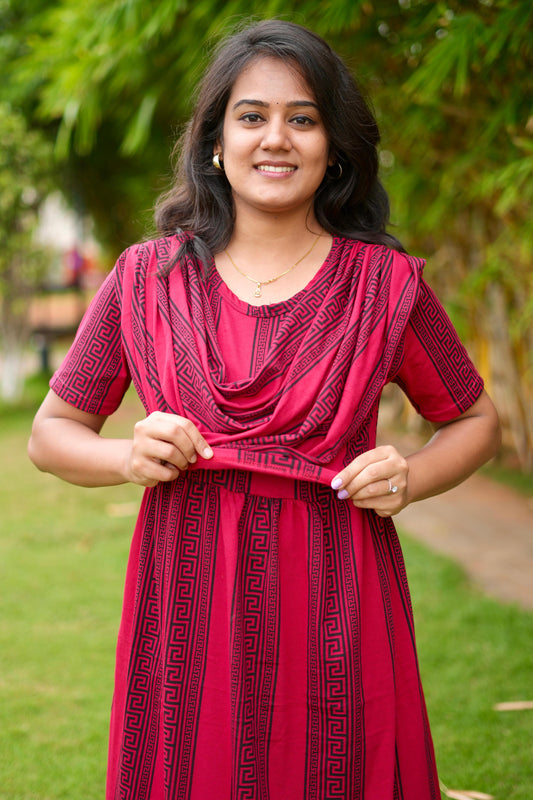 Dupatta Zipless Maternity with Reddish Black
