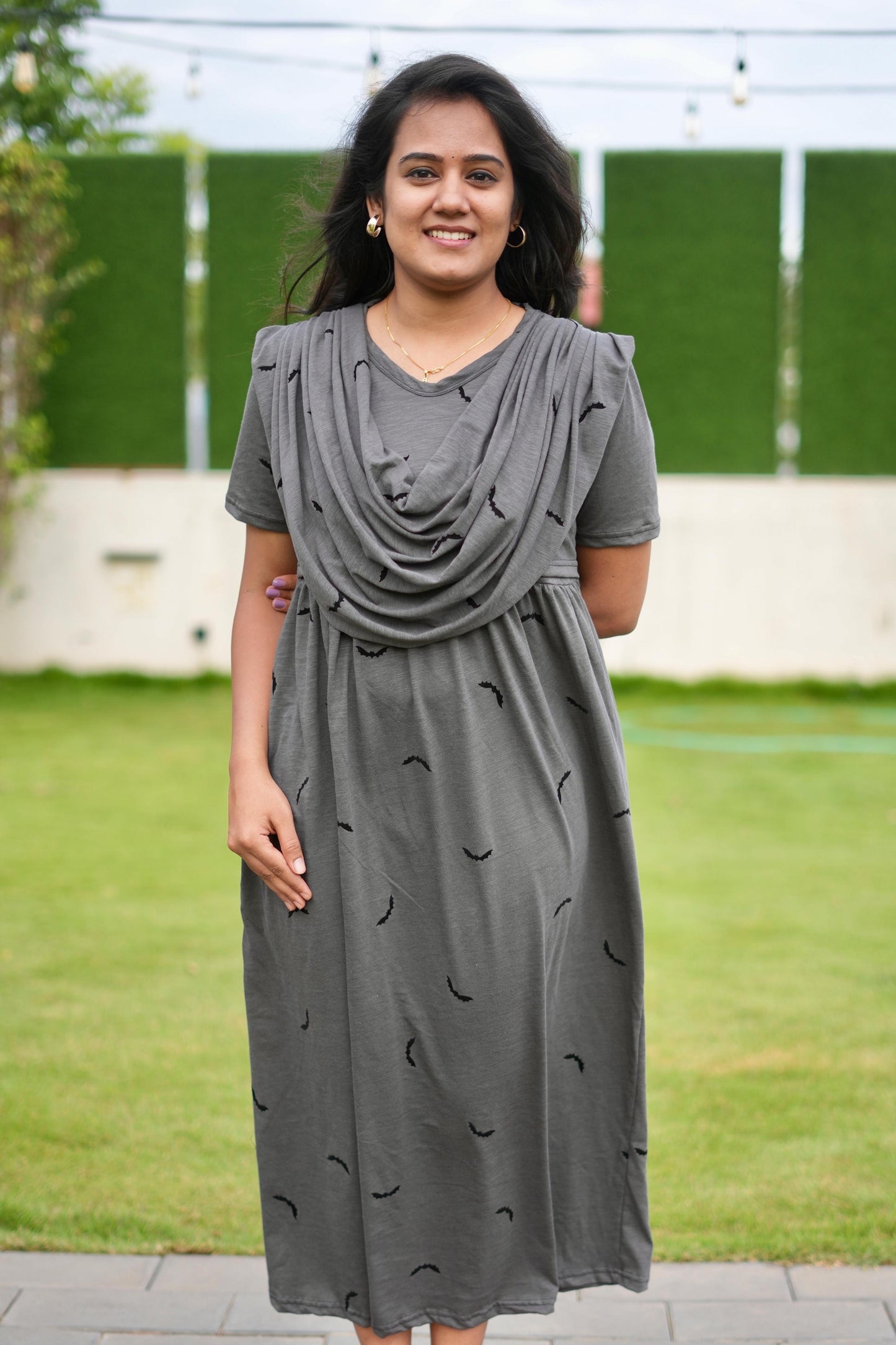 DUPATTA MAXI SOFT COTTON LOUNGE WEAR WITH BATTY GREY