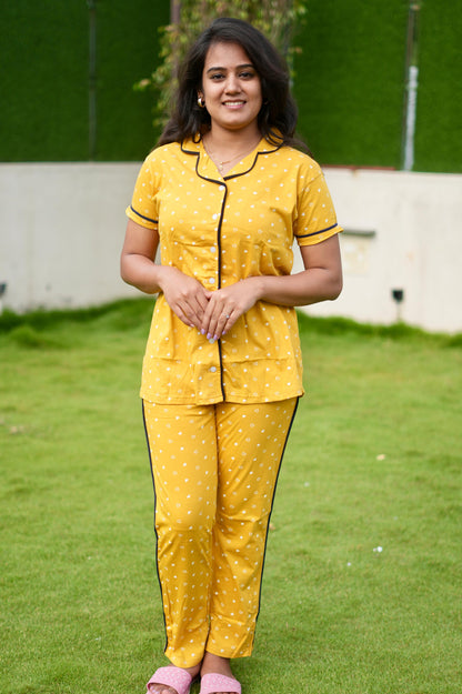 PREMIUM COLLAR PYJAMA SET DRESS WITH YELLOW HEART