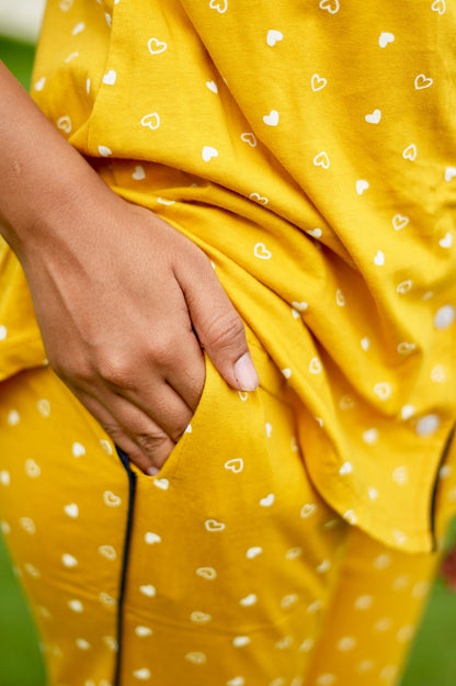 PREMIUM COLLAR PYJAMA SET DRESS WITH YELLOW HEART